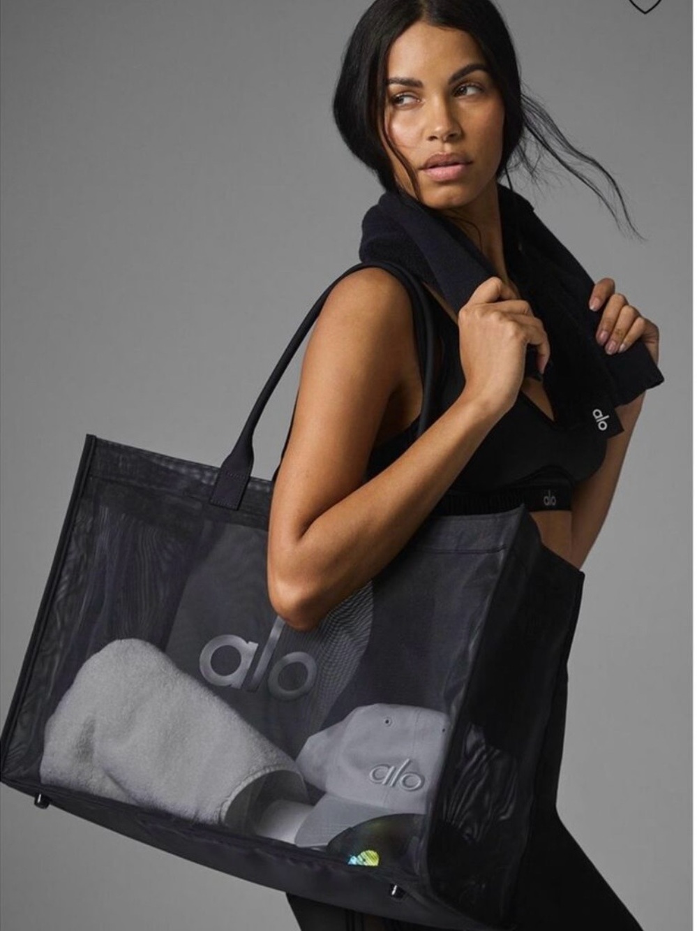 ALO Yoga Black Mesh Tote Bag